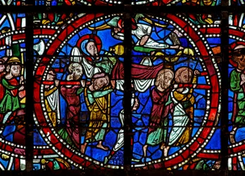 Raam w123 met de begrafenis van de Maagd Maria