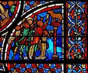 Raam w13 de Israëlieten aanbidden het Gouden Kalf