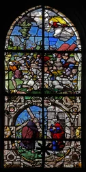 Raam w18 met de Bekering van St. Paul: Quo Vadis: St. Peter ontmoet Christus buiten Rome