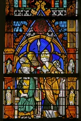 Raam w19 met afbeelding van St. Thomas Becket en Hendrik II die het oneens zijn