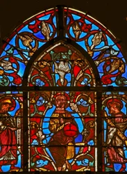Raam w1 met Christus met de Heilige Geest, Isaac en Manasses
