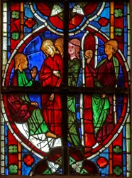 Raam w209 met St. Nicolaas verleid door vrouwen