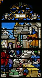 Raam w20 met een scène uit het leven van de Maagd Maria: de presentatie in de tempel
