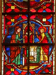 Zacharias, de vader van St. Johannes de Doper, bezocht door een engel in de tempel