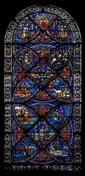 Raam w21 met scènes uit het leven van St. Eustache