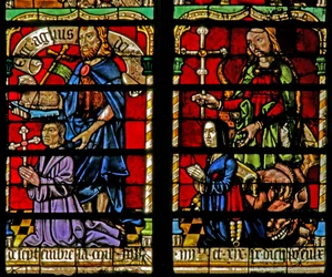 Een schenker - Jean Corart en vrouw met St. Johannes de Doper en St. Catharina