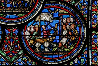 Raam w23 met St. Thomas Becket die naar Engeland vertrekt