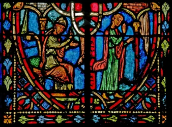 Raam w2 met een scène uit het verhaal van Theophilus (modern)
