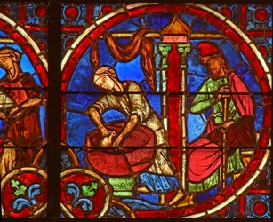 Ruit w2 met de geboorte van Christus met vroedvrouwen