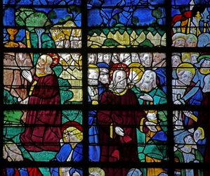 Raam w31 met Passiescènes: Gethsemane en de Opstanding