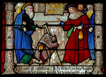 Raam w31 met een scène uit het leven van St. Denis: hij geneest een blinde man