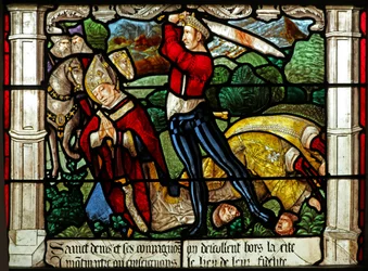 Raam w31 met de onthoofding van St Denis (gebrandschilderd glas)