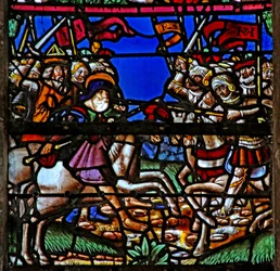 Raam w3 met St. Jacobus verschijnt bij de Slag van Clavijo