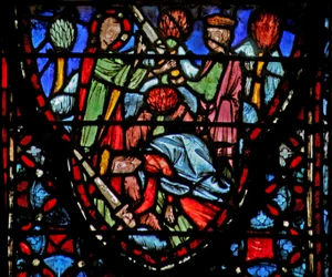 Raam w4 Gods soldaat verschijnt aan Jozua die op de grond valt. Jozua V:13-16