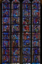 Raam w53 met afbeeldingen uit de levens van St. Catharina, St. Nicolaas, St. Johannes de Doper, St. Stefanus