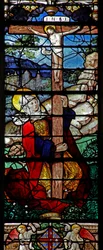Raam w5 met afbeelding van een scène uit het leven van St. Maria Magdalena - de heilige bij het Kruis