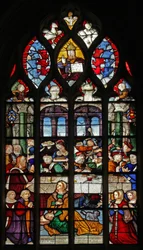 Raam met de gebeurtenissen in Simons huis: Maria Magdalena wast de voeten van Christus