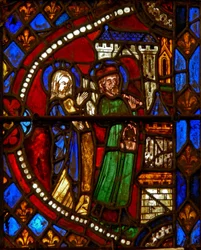 Raam w6 met Joachim en Sint Anna terug van de Tempel