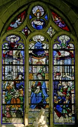 Raam met St. Anna die de Maagd leert lezen; Maria Jacobe en Maria Salome en families; David, Asa, Josias boven