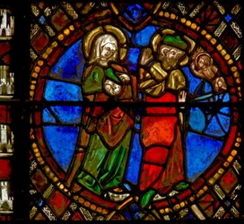 Raam w6 met een scène uit het leven van de Maagd Maria: Jozef wordt gerustgesteld