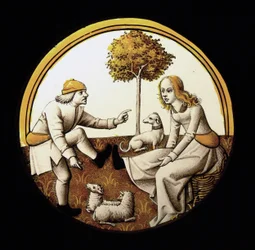 Raam w70 met Onzeker onderwerp (het Jeu de quintaine?)