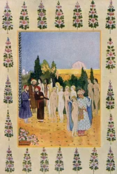 Met mijn Mantel Zal ik haar Naaktheid Beschermen, illustratie uit De Arabische Nachten, 1895 (kleurgravure)