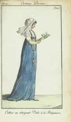 Vrouw in nonnen sluier leest een modetijdschrift