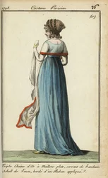 Vrouw met doorzichtige sjaal in de mode van 1798