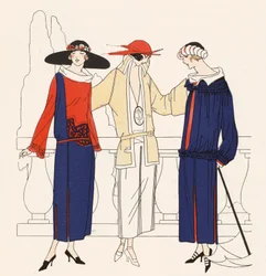 Damesmode uit de jaren 1920 van ontwerper Jean Patou (kleurenlitho)