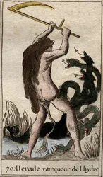 Werken van Hercules: “Hercules doodt de Lernaeaanse Hydra”. Uit “Mythologie de la jeunesse” door Pierre Blanchard 1803.