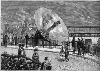 Wereldtentoonstelling 1878 in Parijs: zonneoven uitgevonden door Augustin Mouchot. Gravure in "Le Monde Illustré" n°1125 van 19 oktober 1878.