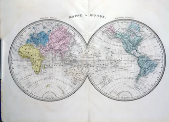 Wereldkaart, illustratie uit Atlas Geographique Moderne door Prosper-Auguste Poulain de Bossay, c.1850
