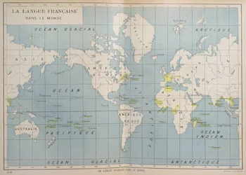 Wereldkaart van Franstalige landen, begin 20e eeuw