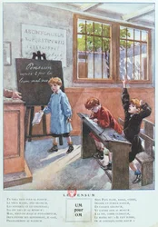 Schrijven van regels, uit JApprends lOrthographe, gepubliceerd door Hachette, 1905