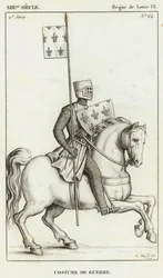 XIII Eeuw, Regering van Lodewijk IX, Oorlogskostuum (gravure)