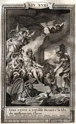 U ziet o verschrikkelijke godheid de zoon van de boze Ulisse - gravure van 1798 door Monnet in 