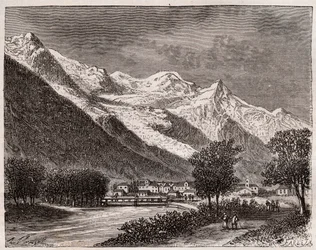de vallei van Chamonix en de Mont Blanc - gravure in 