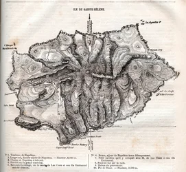 kaart van het eiland Sint-Helena, gravure