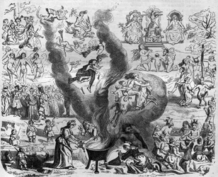 de bijgelovigheden van het jaar duizend: de sabbat. Gravure in 