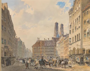 Marienplatz in München met de Frauenkirche op de achtergrond