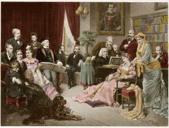 Richard Wagner en Liszt in Bayreuth met Cosima en Siegfried - naar Fritz Georg Papperitz