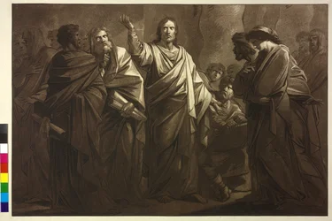 Aquatint van Henry Frederick Fueger Christus en de overspelige vrouw (aquatint)
