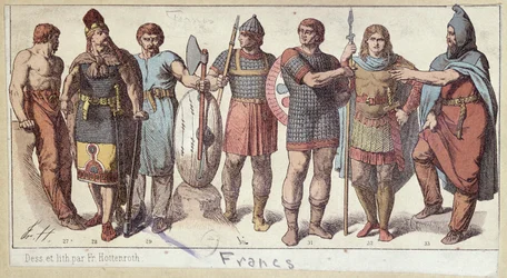 Kostuums van Frankische soldaten, c.1880