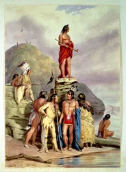 Groep Indianen aan een rivier, 1854