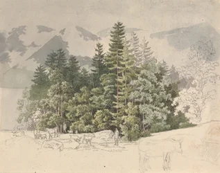 Alpenlandschap (gouache over grafiet)