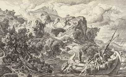 Odysseus verlaat het eiland van de Cyclopen