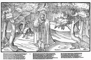 Rorie Oge, een wilde kerne en verslagen rebel, in het bos met wolven als gezelschap, plaat 11 uit 