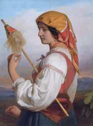 Duits: Italiaanse vrouw (Chiaruccia) met spinrok