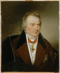 Professor Dr. Ignaz Rudolf Bischoff von Altenstern, chef-arts van het Oostenrijkse leger, vroege beschermheer van Amerling ... (schilderij op doek)