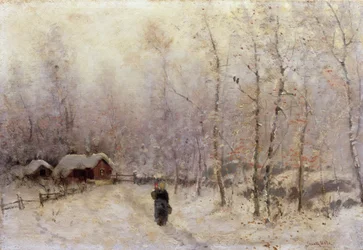 Vrouw met kind in winterlandschap